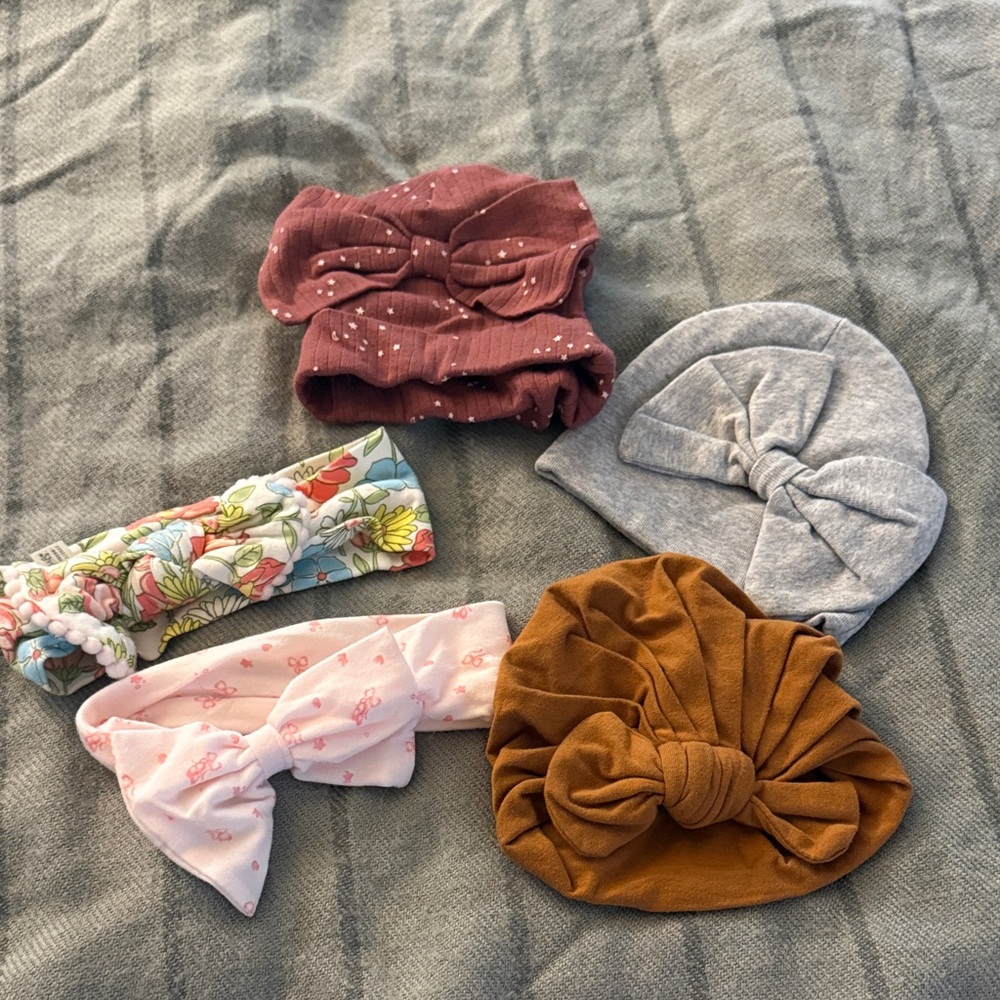 Kids Bow Turban and Headband Set - Rust, Gray, Pink, Floral, Mauve